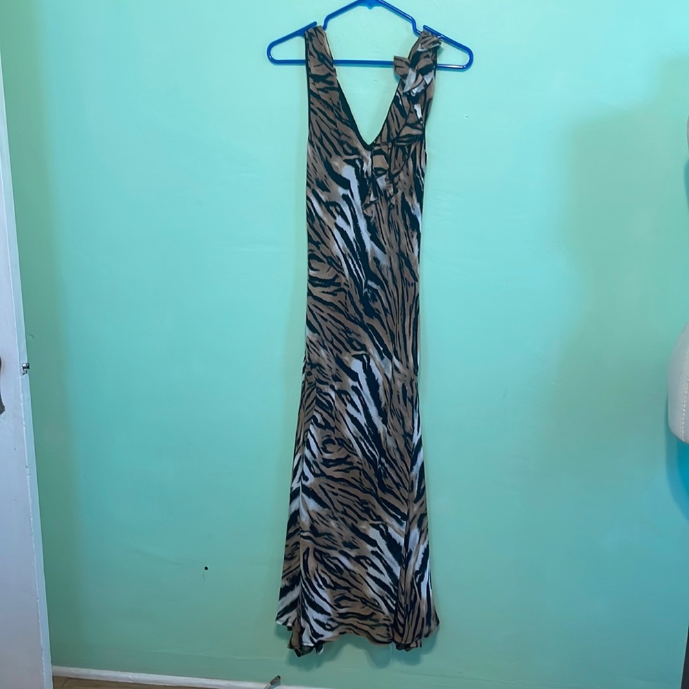 2000 Y2K era tiger, striped chiffon, dress, size small